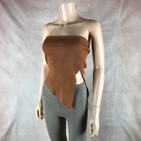 Brown Ribbed Asymmetrical Tube Top PAPERMOON Size MEDIUM - Picture 1 of 8